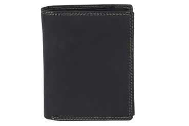 RFID Herren Geldbörse im Hochformat mit NFC Schutzfolie gegen Datendiebstahl LEAS MCL im Vintage-Stil in Echt-Leder, schwarz (LxB 12x10cm)